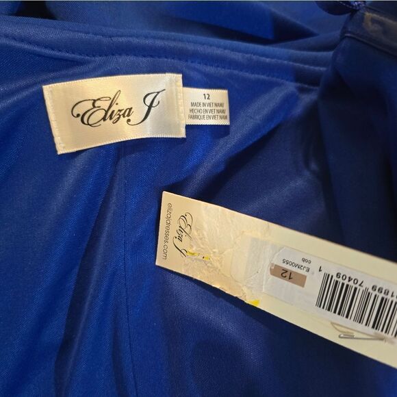 Eliza J Asymmetric-Neck Side-Pleat Scuba Gown NWT Size 12 Cobalt Blue - Picture 5 of 5